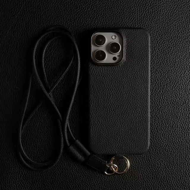 Phone case with strap - Leather Black Edition