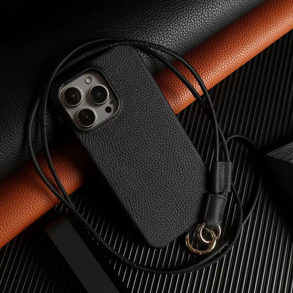 Phone case with strap - Leather Black Edition