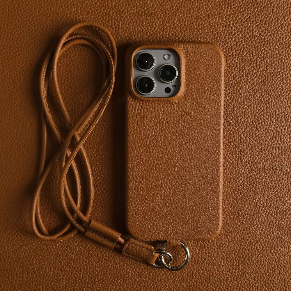 Phone case with strap - Leather Cognac Edition