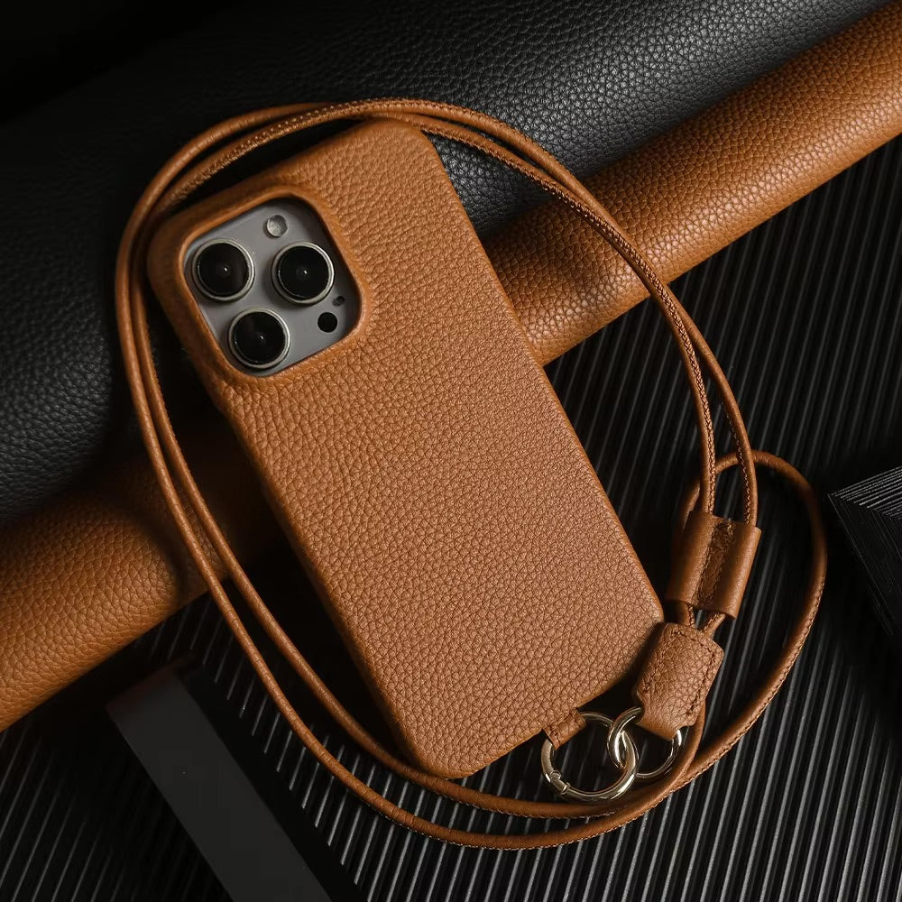 Phone case with strap - Leather Cognac Edition