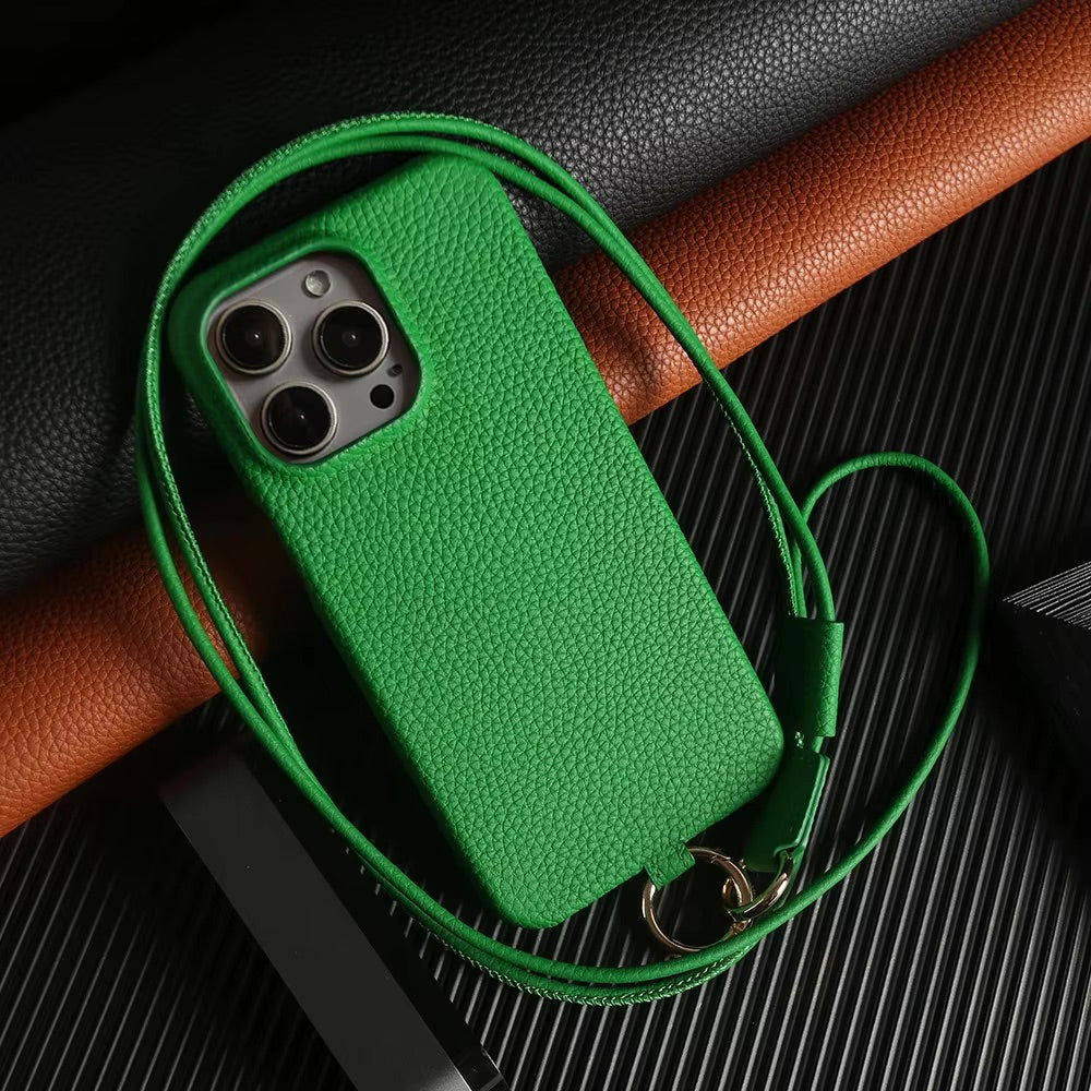 Phone case with strap - Leather Green Edition