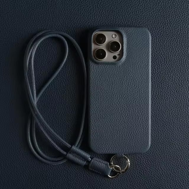 Phone case with strap - Leather Midnight Blue Edition