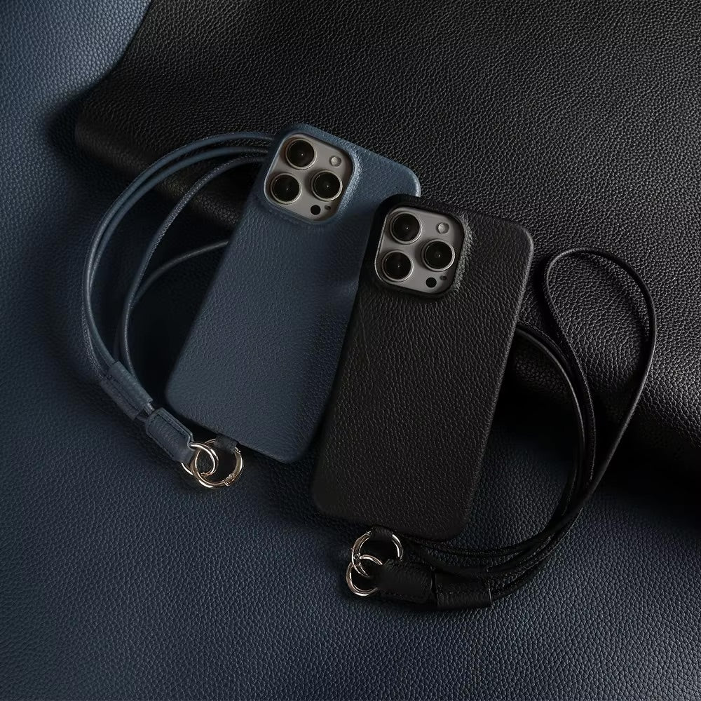 Phone case with strap - Leather Midnight Blue Edition