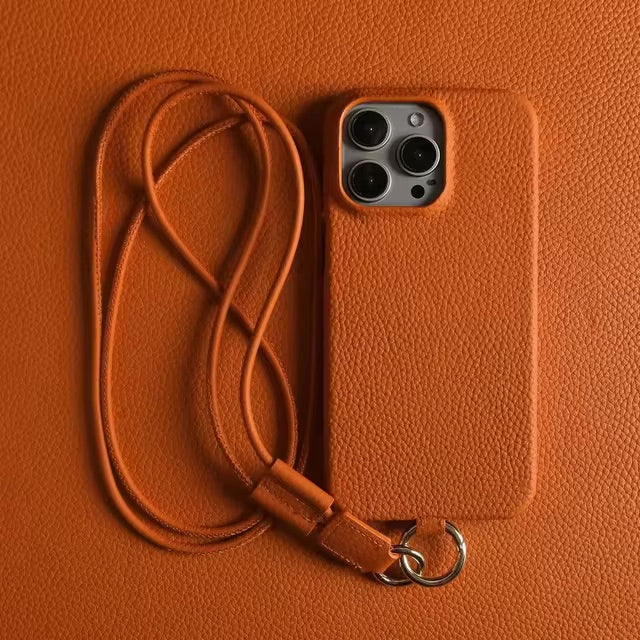 Phone case with strap - Leather Orange Edition