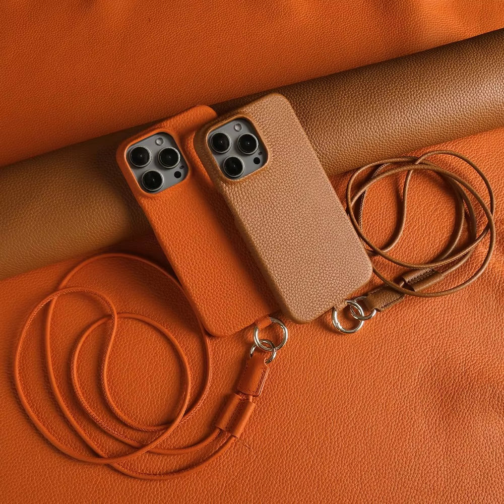 Phone case with strap - Leather Orange Edition