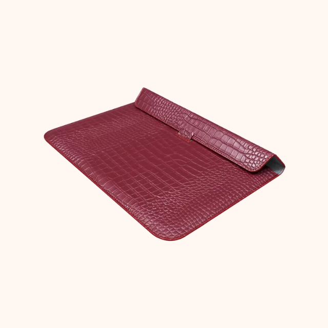 Vegan Leather Laptop Sleeve - Burgundy Crocodile Edition