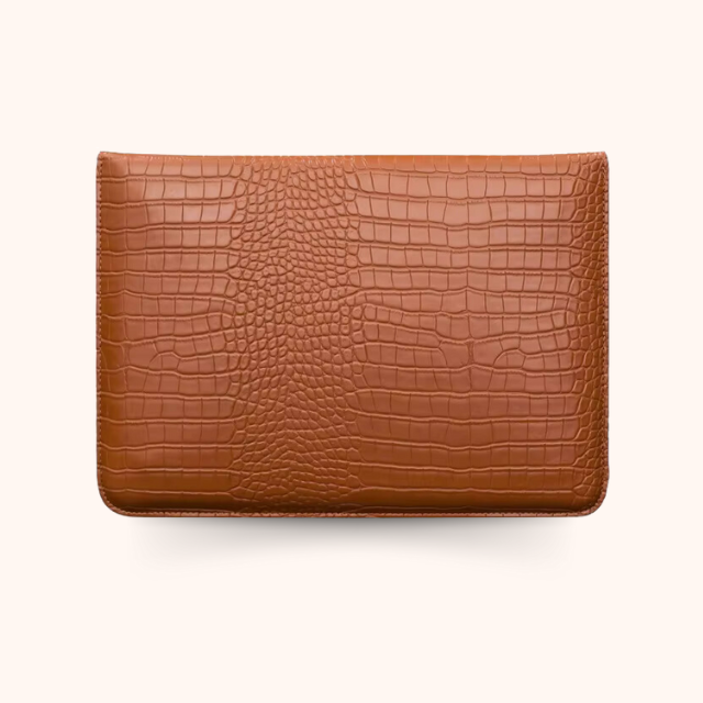 Vegan Leather Laptop Sleeve - Camel Crocodile Edition