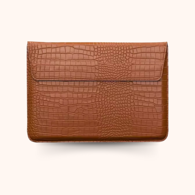 Vegan Leather Laptop Sleeve - Camel Crocodile Edition