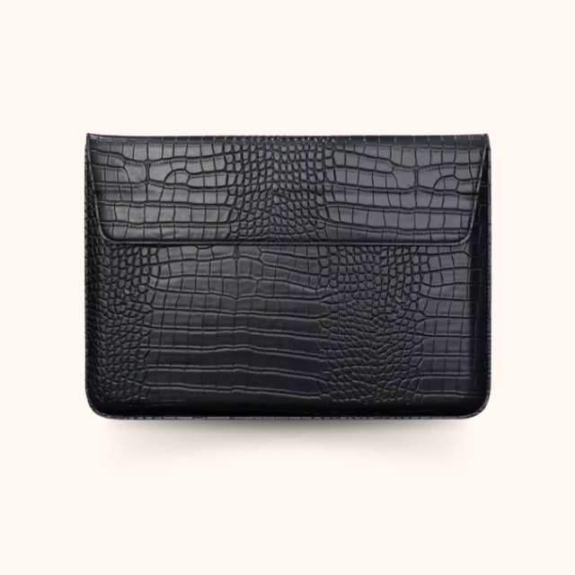 Vegan Leather Laptop Sleeve - Black Crocodile Edition