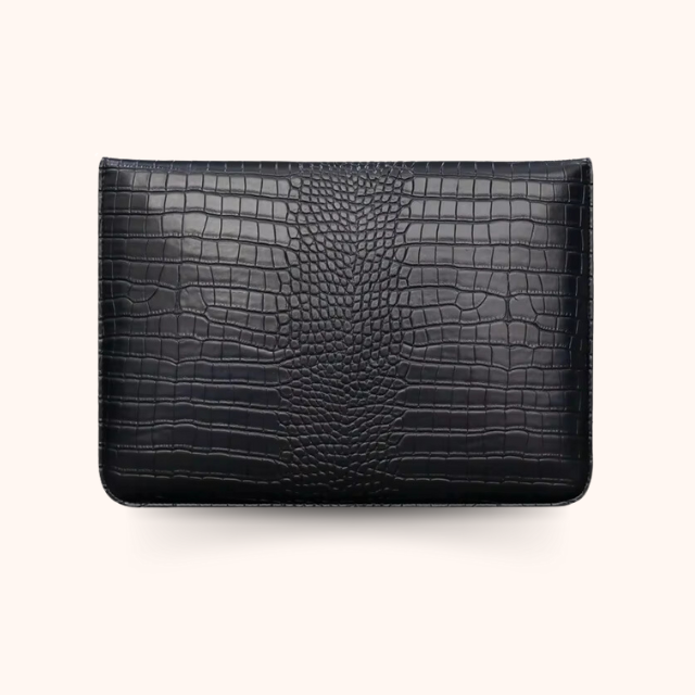 Vegan Leather Laptop Sleeve - Black Crocodile Edition