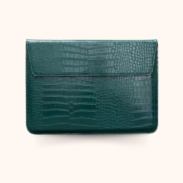 Vegan Leather Laptop Sleeve - Green Crocodile Edition