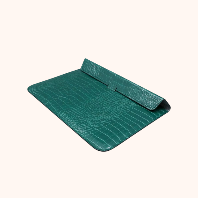 Vegan Leather Laptop Sleeve - Green Crocodile Edition